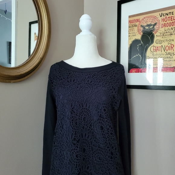 Lela Rose Navy Blue Lace and Cashmere Blend Sweater Size Small - Picture 3 of 12